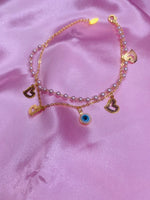 Evil Eye Double Layered Pearl Anklet