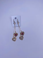 Heart Rose White Stone Long Earrings