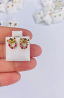 Stud Earrings Pink & White Stone