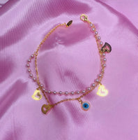 Evil Eye Double Layered Pearl Anklet