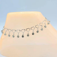 Silver Heart Anklet With White Stone