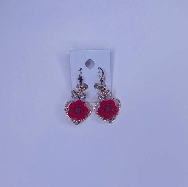 Heart Rose Dangle Earrings